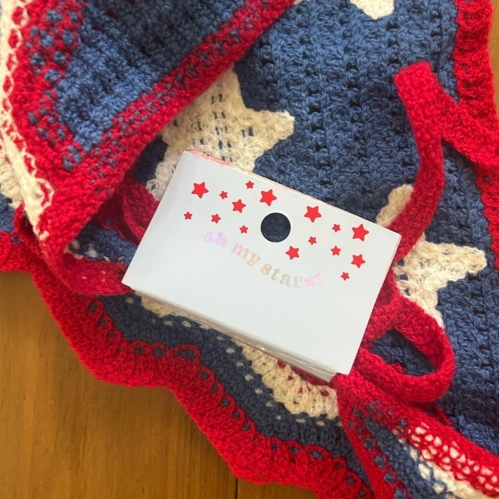 NWT Wild Fable Blue and Red Star Bandana with White Bow Set